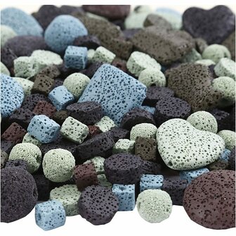 Lava kralen mix, diverse kleuren, afm 6-37 mm, gatgrootte 1+2 mm, Inhoud kan vari&euml;ren , 20 slagen/ 1 doos