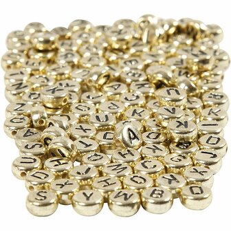 Gouden Letterkralen - Sieraden Maken - Kralen voor Armbanden - Sieraden Accessoires - DIY Creatief - Letterkralen - Zwarte Opdruk - 7 mm - 165 Gr