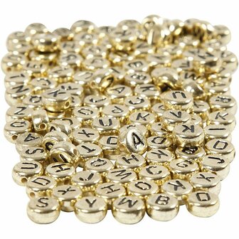 Letterkralen, goud, d 7 mm, gatgrootte 1,2 mm, 165 gr/ 1 doos