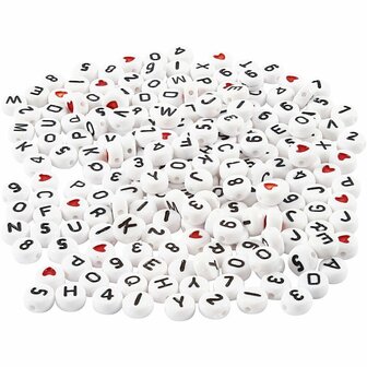 Letterkralen - Witte Letterkralen - DIY Kralen Voor Sieraden - Decoratieve Kralen Voor Creatieve Projecten - Afmeting 7mm - Gatgrootte 1,2mm - Gewicht 200gr