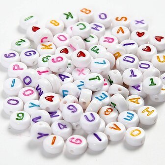 Letterkralen Wit - Alfabet Kralen - DIY Armbanden &amp; Kettingen - Knutselkralen - Letterkralen Voor Kinderen - Houten Letterkralen - DIY Creatieve Kralensets - 7 mm - Gat 12 mm - 25 gr