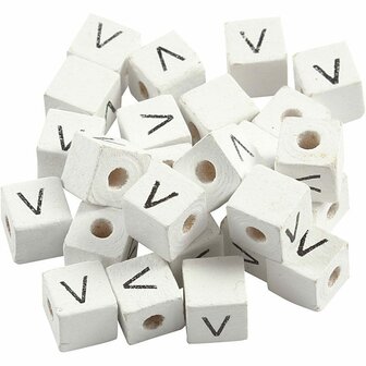 Letterkralen - DIY Sieraden - Houten Kralen - Sieraden Maken - Creatieve Kralen - Houten Accessoires - Grasboom - Wit - 8x8 mm - Gatgrootte 3 mm - 25 Stuks