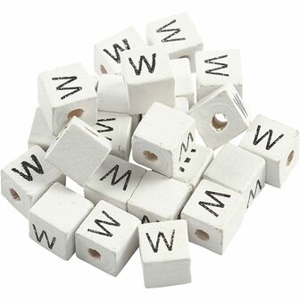 Letterkralen, wit, W, afm 8x8 mm, gatgrootte 3 mm, 25 stuk
