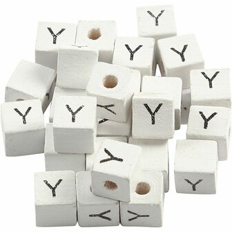 Letterkralen, wit, Y, afm 8x8 mm, gatgrootte 3 mm, 25 stuk