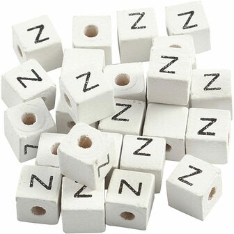 Letterkralen, wit, Z, afm 8x8 mm, gatgrootte 3 mm, 25 stuk/ 1 doos