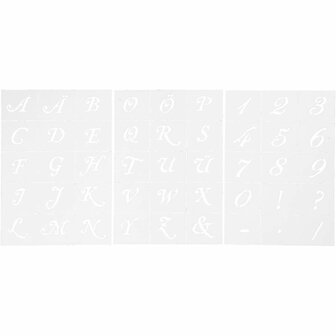 Letters en cijfers sjabloon, H: 20-30 mm, A5, 148x210 mm, 3 vel