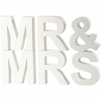 Letters, wit, MR &amp; MRS, H: 17,5 cm, D: 4,5 cm, 1 set