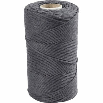 Macram&eacute; Koord Grijs - Enkeldraads Katoengaren - Handgemaakt Decoratief Knoopwerk - DIY Creaties, Dromenvangers &amp; Sieraden Maken - 198 m x 2 mm - Hoge Kwaliteit