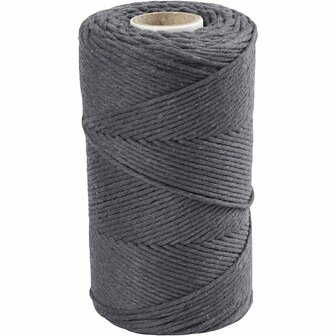 Macram&eacute; koord, grijs, L: 198 m, d 2 mm, 330 gr/ 1 rol