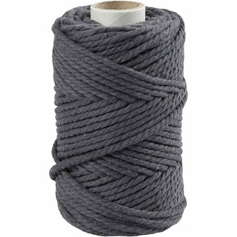 Macram&eacute; Koord Grijs - Driedraads Macram&eacute; Garen - Stevig Katoentouw - Perfect voor DIY Wandhangers, Macram&eacute; Plantenhangers &amp; Creatieve Boho Decoratie - 55 m x 4 mm