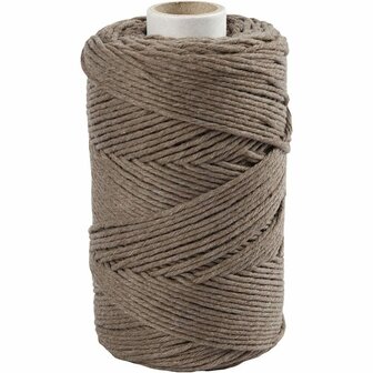 Macram&eacute; koord, lichtbruin, L: 198 m, d 2 mm, 330 gr/ 1 rol