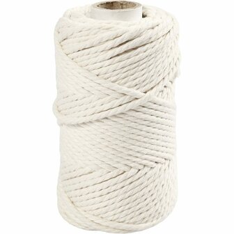 Macram&eacute; Koord Off-White - Driedraads Katoenkoord - Macram&eacute; Handwerk, DIY Knutselen, Creatieve Wandhangers &amp; Accessoires - 55 m x 4 mm - Hoogwaardige Kwaliteit