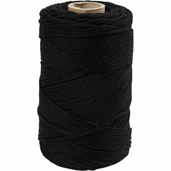 Macram&eacute; Koord Zwart - Enkeldraads Katoenkoord - DIY Macram&eacute; Sieraden, Home Decor, Boho Stijl Creaties &amp; Dromenvangers - 198 m x 2 mm - Duurzaam Gerecycled Katoen