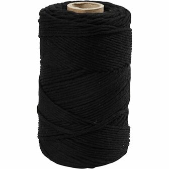 Macram&eacute; koord, zwart, L: 198 m, d 2 mm, 330 gr/ 1 rol