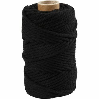 Macram&eacute; koord, zwart, L: 55 m, d 4 mm, 330 gr/ 1 rol