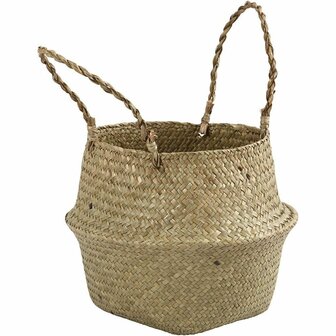 Opbergmand van Zeegras - Handgemaakte Rieten Mand - Boho Stijl Decor &amp; Opslag - Duurzaam, Flexibel &amp; Stevig - Voor Woondecoratie, Planten of Opbergen - 13/24 cm x 27 cm