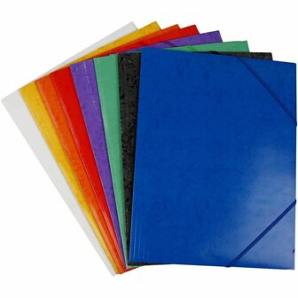 A4 map Met Elastiek - Opbergmap Karton Met Flap - Elastiekmap - Documentenmap - Dossiermap - Bewaarmap - Schoolmap - 21 x 29,7 cm - 8 Verschillende Kleuren - 24 Stuks