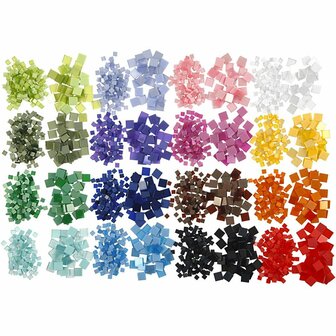 Mini moza&iuml;ek - Kunsthars moza&iuml;ek - Mat/glanzend moza&iuml;ek - DIY moza&iuml;ek - Creatief knutselen - Dikte 2 mm - Inclusief assortimentsdoos - 5x5+10x10 mm moza&iuml;ek