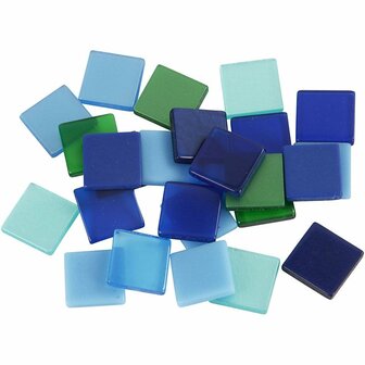 Mini mozaiek, blauw/groen harmonie, afm 10x10 mm, dikte 2 mm, 25 gr