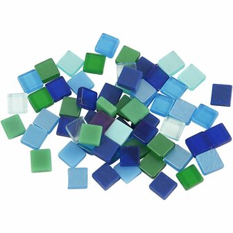 Mini mozaiek, blauw/groen harmonie, afm 5x5 mm, dikte 2 mm, 25 gr