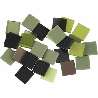 Mini mozaiek, groen glitter, afm 10x10 mm, dikte 2 mm, 25 gr