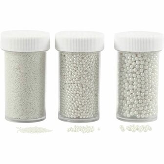 Mini stenen van glas, parelmoer, afm 0,6-0,8+1,5-2+3 mm, 3x45 gr/ 1 doos