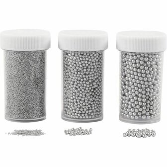 Mini stenen van glas, zilver, afm 0,6-0,8+1,5-2+3 mm, 3x45 gr/ 1 doos
