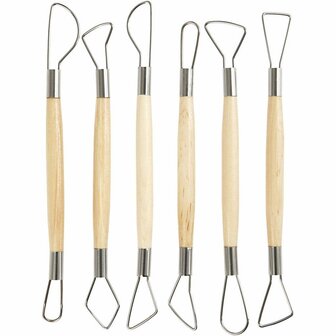 Mirettes Set Ronde Kanten - Boetseergereedschap - Kleigereedschap - Pottenbakkersgereedschap - Modelleer Tools - Kunstgereedschap - Hobby Gereedschap - L 20 cm - 6 Stuks