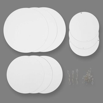 Mobielen blanco - Kartonnen cirkels - DIY mobiel maken - Creatieve decoratie - Ophangmobiel - Karton knutselset - Met ophangmateriaal - Verschillende maten - 12 stuks