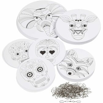Mobielen met motief - Witte kartonnen cirkels - DIY mobiel - Gedetailleerd motief - Ophangmateriaal - Creatieve mobiel set - Verschillende designs - Kartonnen schijven - 20 sets