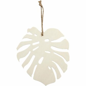 Monsterablad - Home deco - Decoratief Blad - Hout - Naturel Kleur - B:19cm, H:20cm, D:3mm - Creotime - 1 Stuk