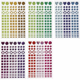Mozaiek stickers - diverse kleuren - d: 8 -14 mm - 11x16 -5 cm - 10 vel