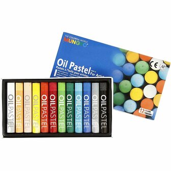Mungyo Oliepastel - Oliepastelkrijt voor Creatief Gebruik - Diverse Kleuren Oliepastel - Diameter 11 mm - Lengte 7 cm - 12 Stuks
