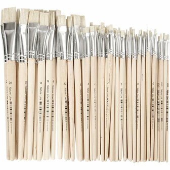 Nature Line kwasten - Professionele Schilderkwasten - Verfkwasten voor Aquarel en Acrylverf - Ronde Penselen - Maat 00+0+1+2+4+12+14+20 - Lengte 18-22 cm - Breedte 3-20 mm - Set van 68 stuks