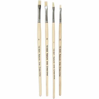 Nature Line Kwasten - Plat Schilderkwastenset - DIY Verfkwasten - Voor Acryl &amp; Vernis - Kunstschilders - L: 18,5-19 cm - B: 5-7 mm - Set van 4 Stuks - 1 Doos
