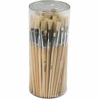 Nature Line Kwasten - Assortiment van Ronde &amp; Platte Varkensharen Kwasten - Perfect voor Kunstschilders &amp; Hobbyisten - Hoge Kwaliteit - Set van 80 Stuks - Diverse Maten