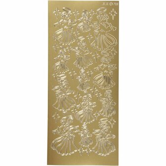 Stickers Goud Engelen - Kerst Stickers - Feestelijke Plakstickers - DIY Kaarten Maken - Sierlijke Engelen Stickers - Zelfklevende Decoratie - Goudkleurige Stickers - 10x23 cm - 1 Vel