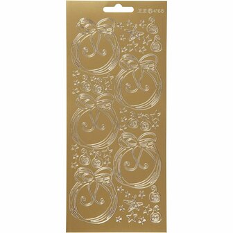 Stickers Goud - Kerstballen Stickervel - Gouden Zelfklevende Stickers Met Kerstbal Design - Decoratie Voor Kerst, Kaarten &amp; Scrapbooking - 10x23 cm - 1 Vel