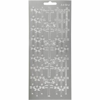 Stickers - Zilver - Kruis - Religieuze Stickers - Zelfklevende Decoratie - DIY Hobby Kaarten Maken - Scrapbooking Materialen - Afmetingen 10x23 cm