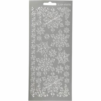 Stickers Zilver Sneeuwvlok - Kerst Stickers - Decoratieve Stickers - Zelfklevende Stickers - Feestelijke Stickers - Cadeau Decoratie - Winterse Raamstickers - 10x23 cm - 1 Vel