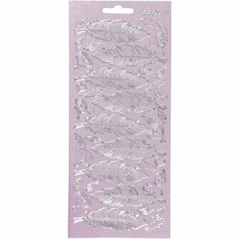 Stickers Zilver - Veren Stickers - Natuurthema Zelfklevende Stickervellen - DIY Creatieve Plakstickers &amp; Decoratie - 10x23 cm
