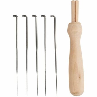 Viltnaald Houder - 1 Naalds - Hout - Inclusief 5 Medium Naalden - Lengte 9cm - Perfect voor Vilten, DIY Wolbewerking en Creatieve Textielprojecten