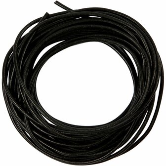 Creotime - Leerkoord - Hobbykoord Van Leer - Leather Cord - Zwart -  Rond - Dikte: 2 mm - Lengte: 4 mtr - 1 rol