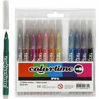 Glitterstiften - Kleurstiften Glitters - Waterbasis - Kinderen - Diverse Kleuren - Lijndikte: 2mm - 12 stuks