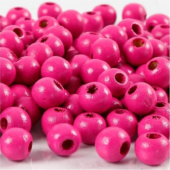 Houten kralen, roze, 80 stuk, d 8 mm, gatgrootte 2 mm, 15 gr/ 1 doos