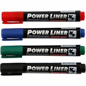 Power Liner, zwart, blauw, groen, rood, lijndikte 1,5-3 mm, 4 stuk/ 1 doos