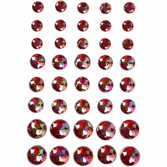 Strasstenen, rood, afm 6+8+10 mm, 40 stuk/ 1 doos