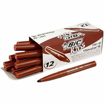 Stiften Bruin - Bruine Viltstiften - Kleurstiften - Tekenstiften - Stiften Met Dikke Punt - Waterbasis - Premium Kwaliteit - Kindvriendelijke Stiften - Lijndikte 3mm - BIC Visa Color - 12 stuks