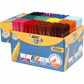 Stiften Diverse Kleuren - Viltstiften - Kleurstiften - Tekenstiften - Kinderstiften Met Fijne Ronde Punt - Waterbasis - Premium Kwaliteit - Kindvriendelijke Stiften - Lijndikte 1,6mm - BIC Visa Color
