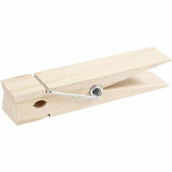 Houten Wasknijpers - Extra Grote Stevige Wasknijpers - Licht Hout met Sterke Metalen Spiraal - Perfect voor Knutselen, Decoratie &amp; DIY - 15x3,5 cm